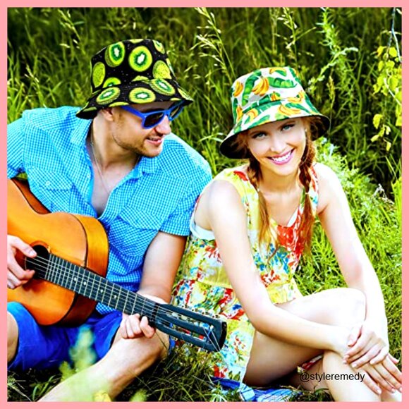6 Pack Cotton Bucket Hats Reversible Fruit Pattern UV Protection Summer main image 6